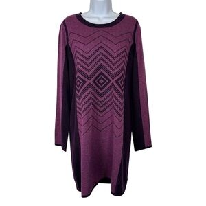 Prana Purple Geometric Sweater Dress Size M Wool Blend Long Sleeve